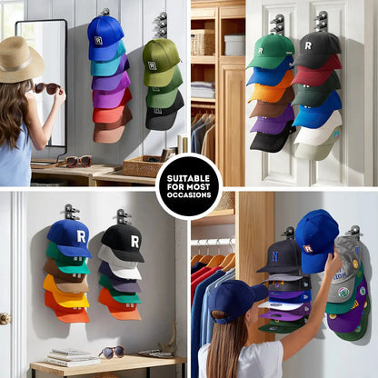 Wall Mounted Hat Rack for Baseball Caps | Space Saving Hat Organizer Holds 10 Hats for Closet & Bedroom