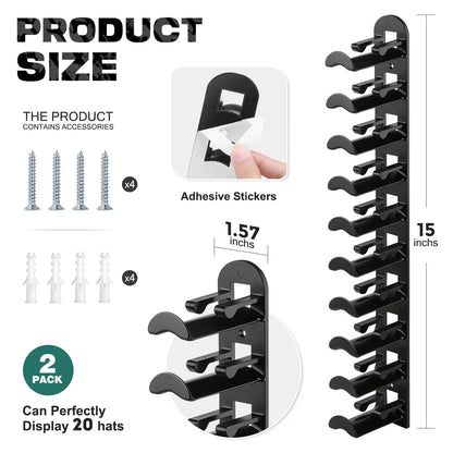 Wall Mounted Hat Rack for Baseball Caps | Space Saving Hat Organizer Holds 10 Hats for Closet & Bedroom
