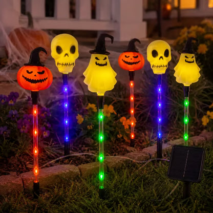 【🎃Halloween Sale🎃】6-Pack Solar Halloween Pathway Lights – Ghost, Pumpkin & Skeleton Yard Stakes