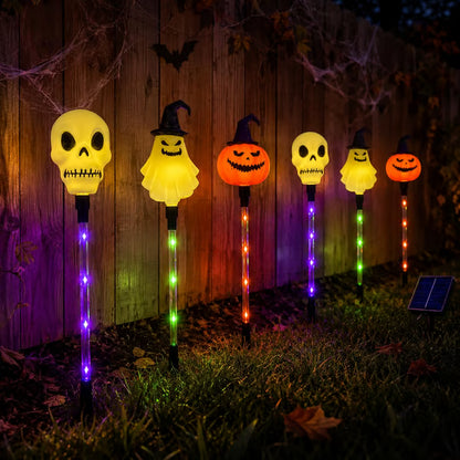 【🎃Halloween Sale🎃】6-Pack Solar Halloween Pathway Lights – Ghost, Pumpkin & Skeleton Yard Stakes