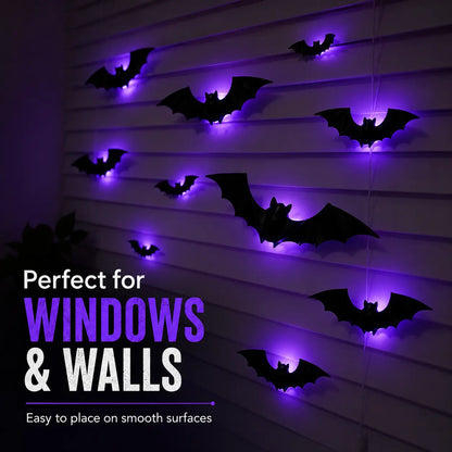 3D LED Halloween Bat Wall Stickers | Glow In The Dark Spooky Decorations For Home, Window & Party Decor