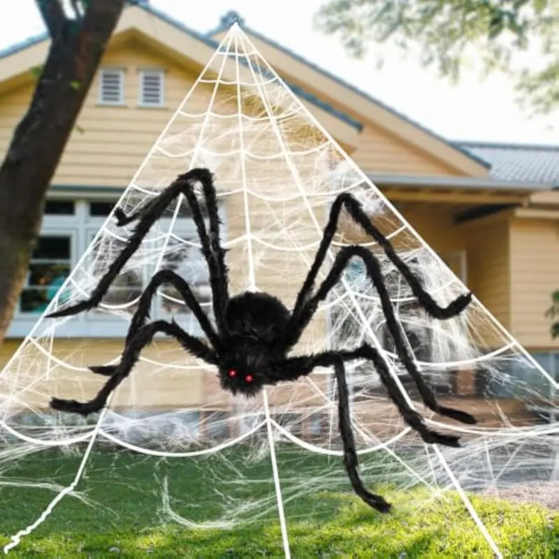 【🎃Halloween sale🎃】Halloween Spider Web Lights Outdoor | LED Spider Web Decoration With Glowing Spider For Yard & Party Decor