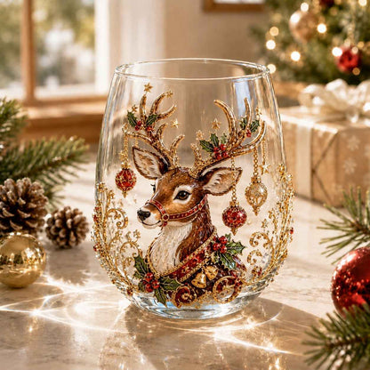 🎅🎄 3D Christmas Glass Art Cup | Luxury Raised Holiday Glassware for Drinks, Decor & Christmas Gifts 🎁