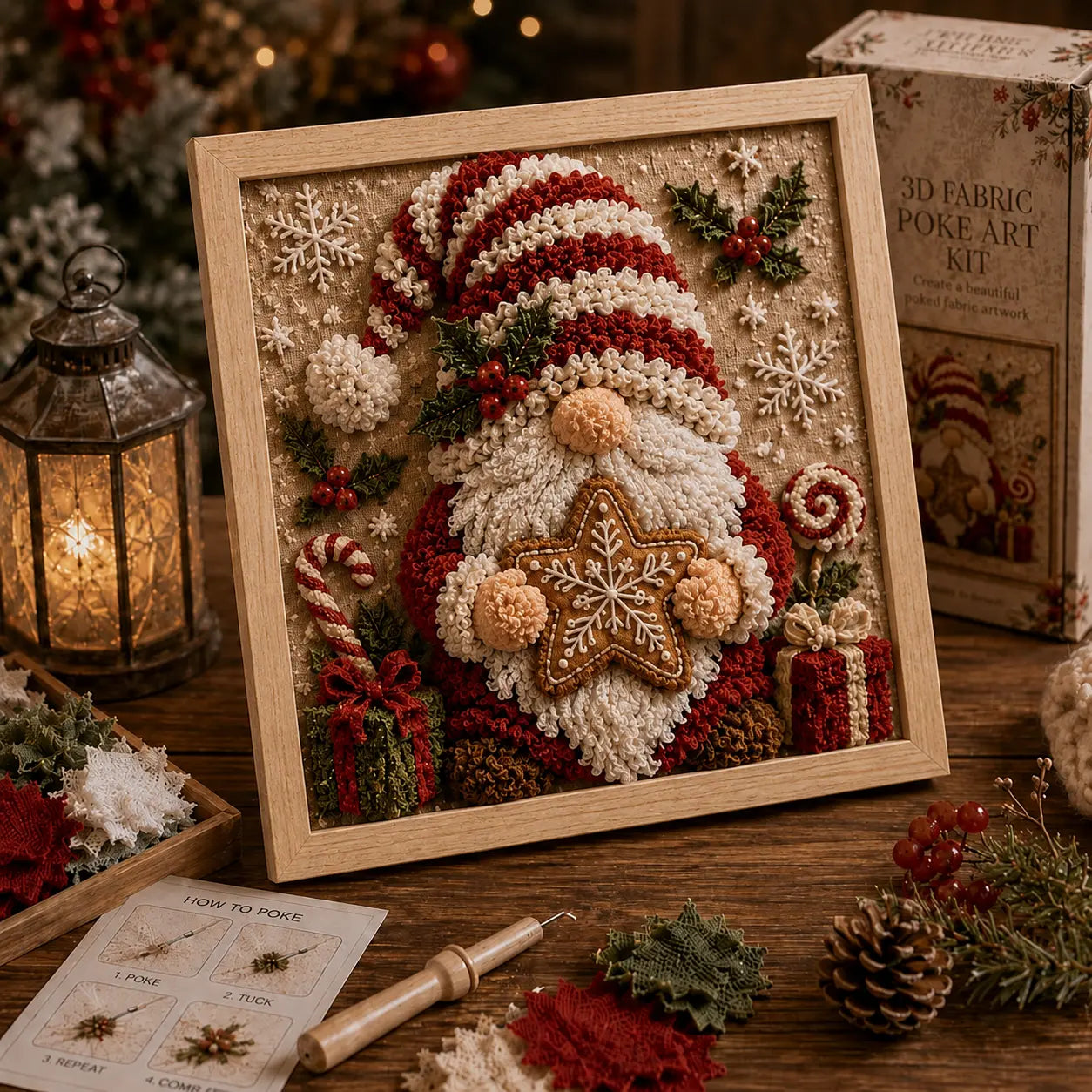 3D Christmas Fabric Poke Art Kit | DIY Holiday Embroidery Craft