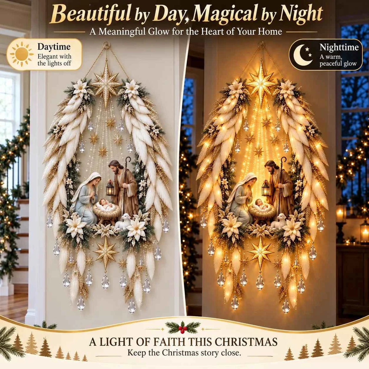 ✨👼 3D Heavenly Angel Wings Nativity Light✨ – Lighted Christmas Wall Decor  ✈️