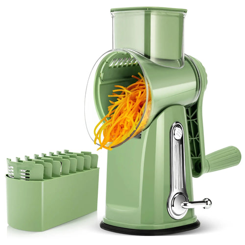 SUSTEAS Manual Cheese Shredder & Rotary Grater with Handle, 5 Well-Designed Stainless Steel Blades, Strong Suction Cup Base, Kitchen Accessories Vegetable Cutting Slicer Tools and Gadgets, Smooth