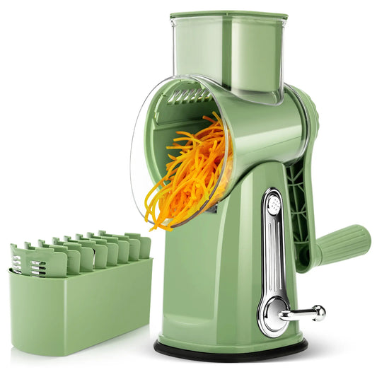 SUSTEAS Manual Cheese Shredder & Rotary Grater with Handle, 5 Well-Designed Stainless Steel Blades, Strong Suction Cup Base, Kitchen Accessories Vegetable Cutting Slicer Tools and Gadgets, Smooth