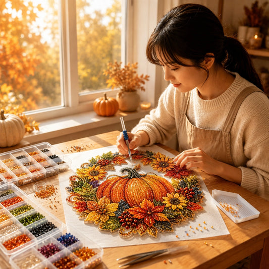 DIY Diamond Painting Kürbis-Türkranz-Set – Herbst- & Halloween-Hängedekoration
