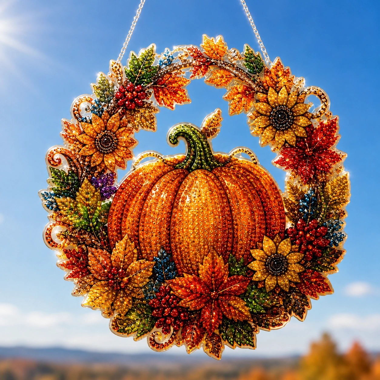 DIY Diamond Painting Kürbis-Türkranz-Set – Herbst- & Halloween-Hängedekoration