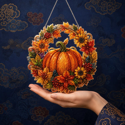 DIY Diamond Painting Kürbis-Türkranz-Set – Herbst- & Halloween-Hängedekoration