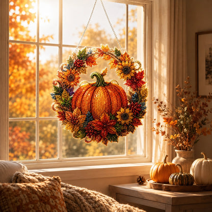 DIY Diamond Painting Kürbis-Türkranz-Set – Herbst- & Halloween-Hängedekoration