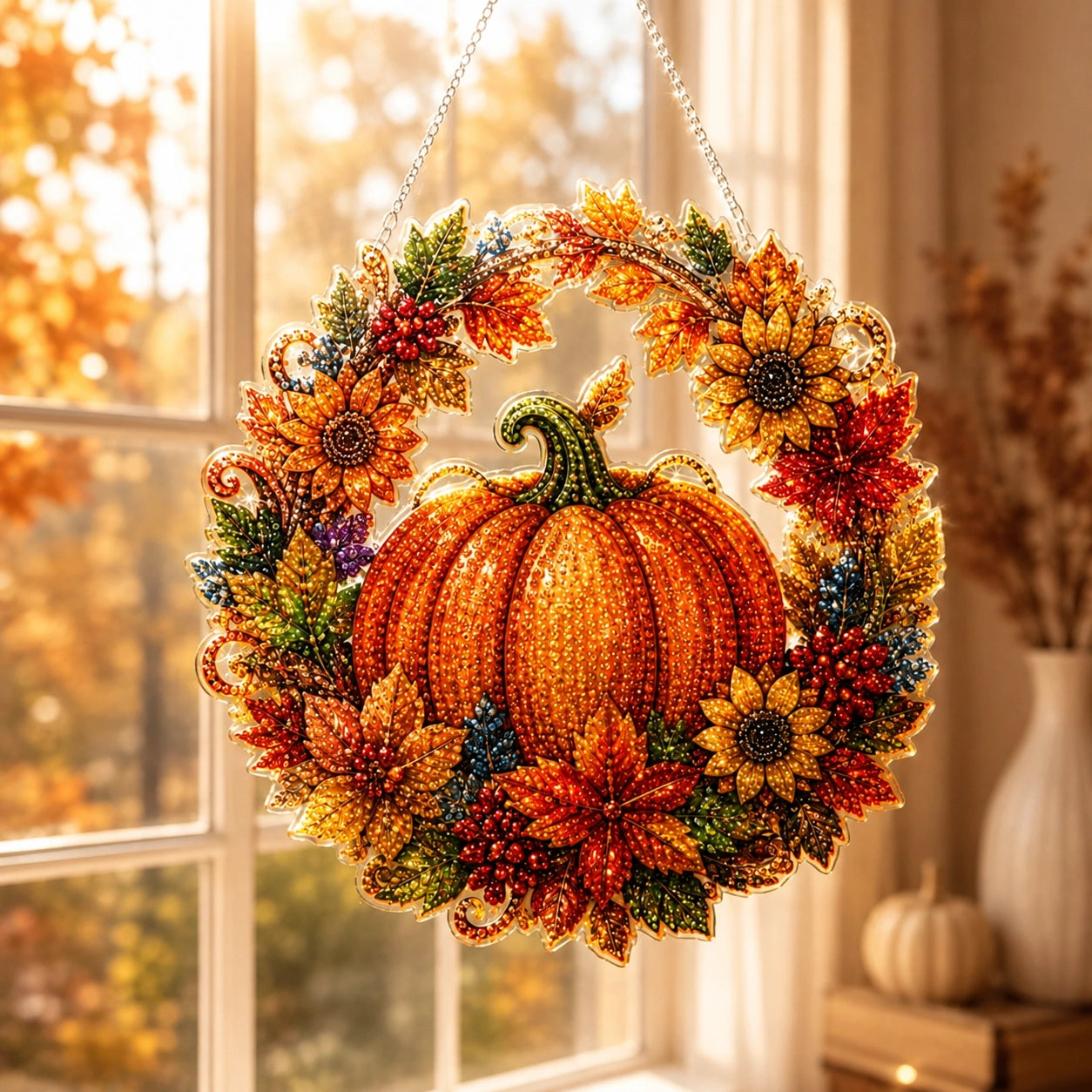 DIY Diamond Painting Kürbis-Türkranz-Set – Herbst- & Halloween-Hängedekoration
