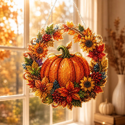DIY Diamond Painting Kürbis-Türkranz-Set – Herbst- & Halloween-Hängedekoration