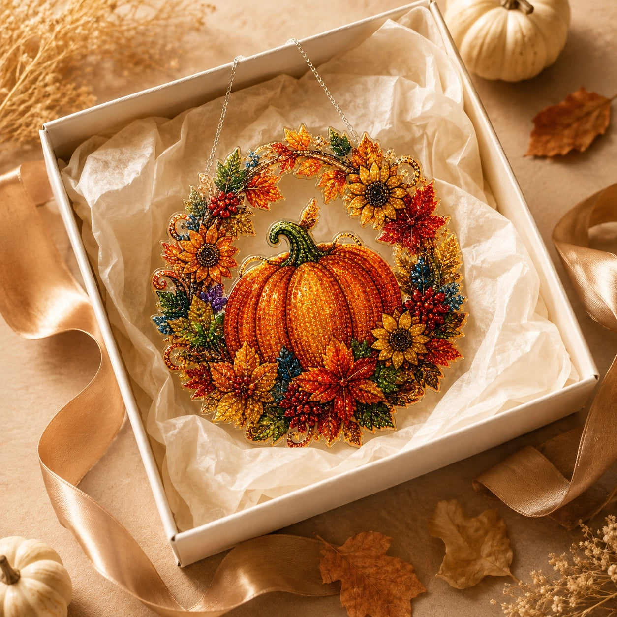DIY Diamond Painting Kürbis-Türkranz-Set – Herbst- & Halloween-Hängedekoration
