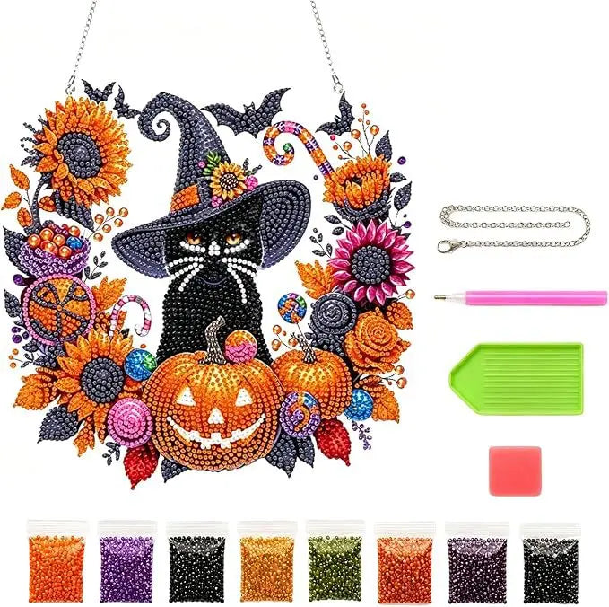 Halloween Diamond Painting Suncatcher Kit | DIY Acrylic Window Hanging Decor