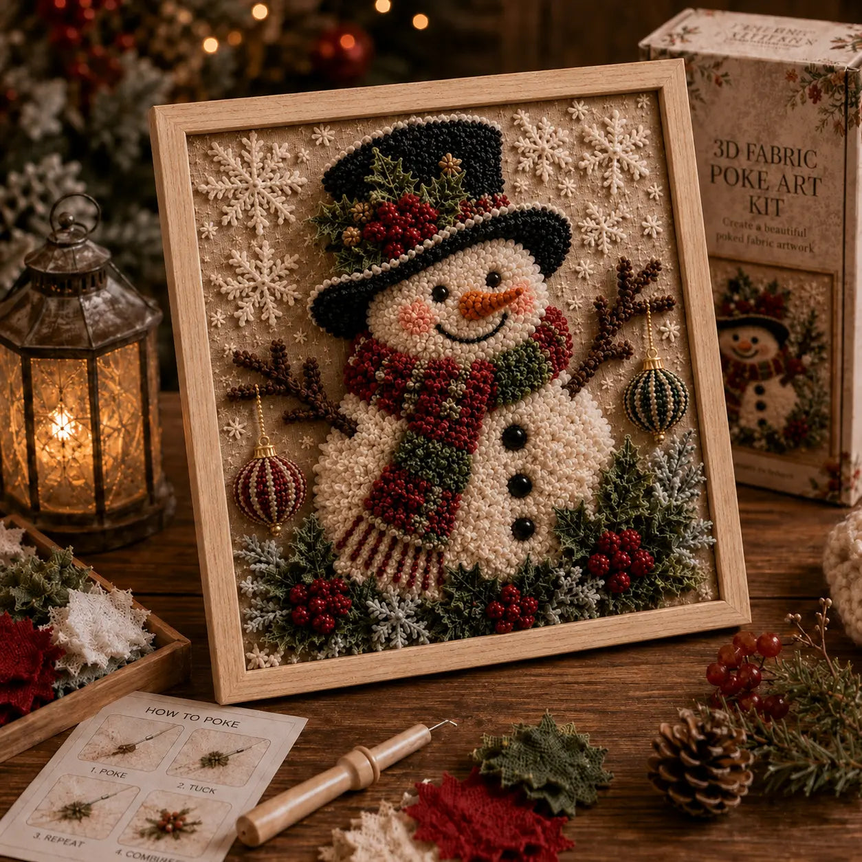 3D Christmas Fabric Poke Art Kit | DIY Holiday Embroidery Craft