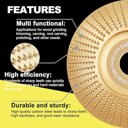 3-Piece Wood Carving Disc Set | Flat, Curved & Beveled Angle Grinder Wheels