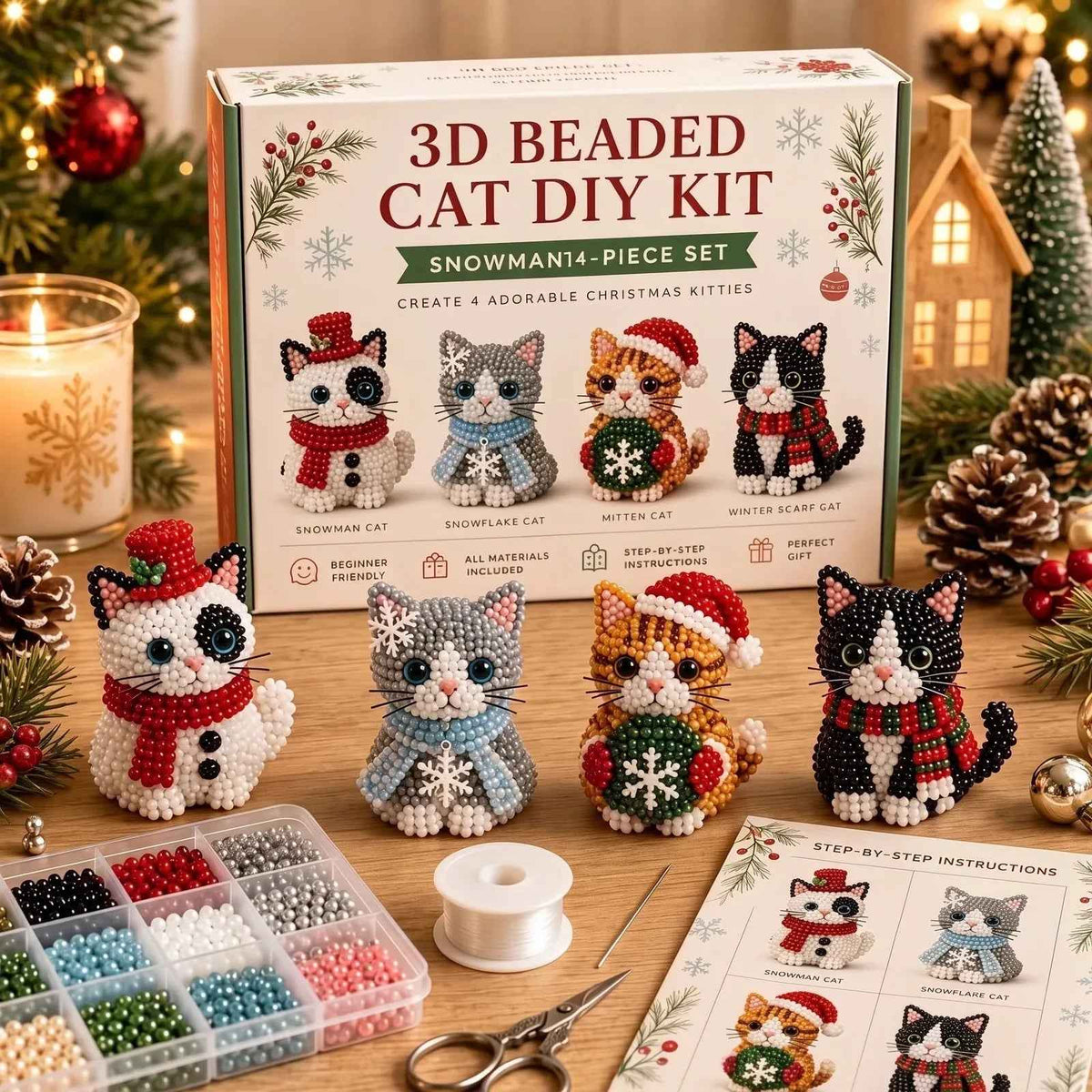 DIY 3D Beaded Christmas Ornament Craft Kit — 8 Festive Sets