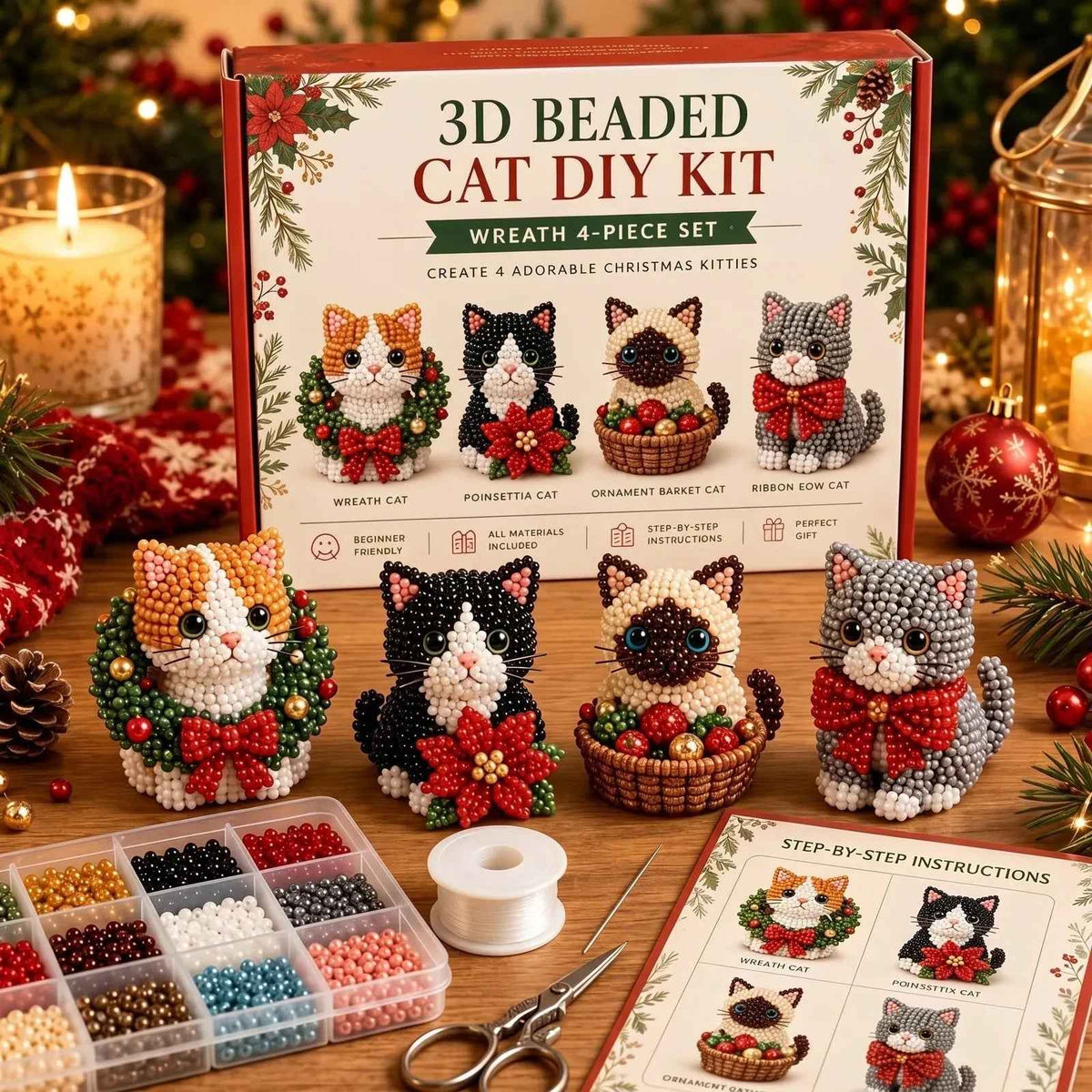 DIY 3D Beaded Christmas Ornament Craft Kit — 8 Festive Sets