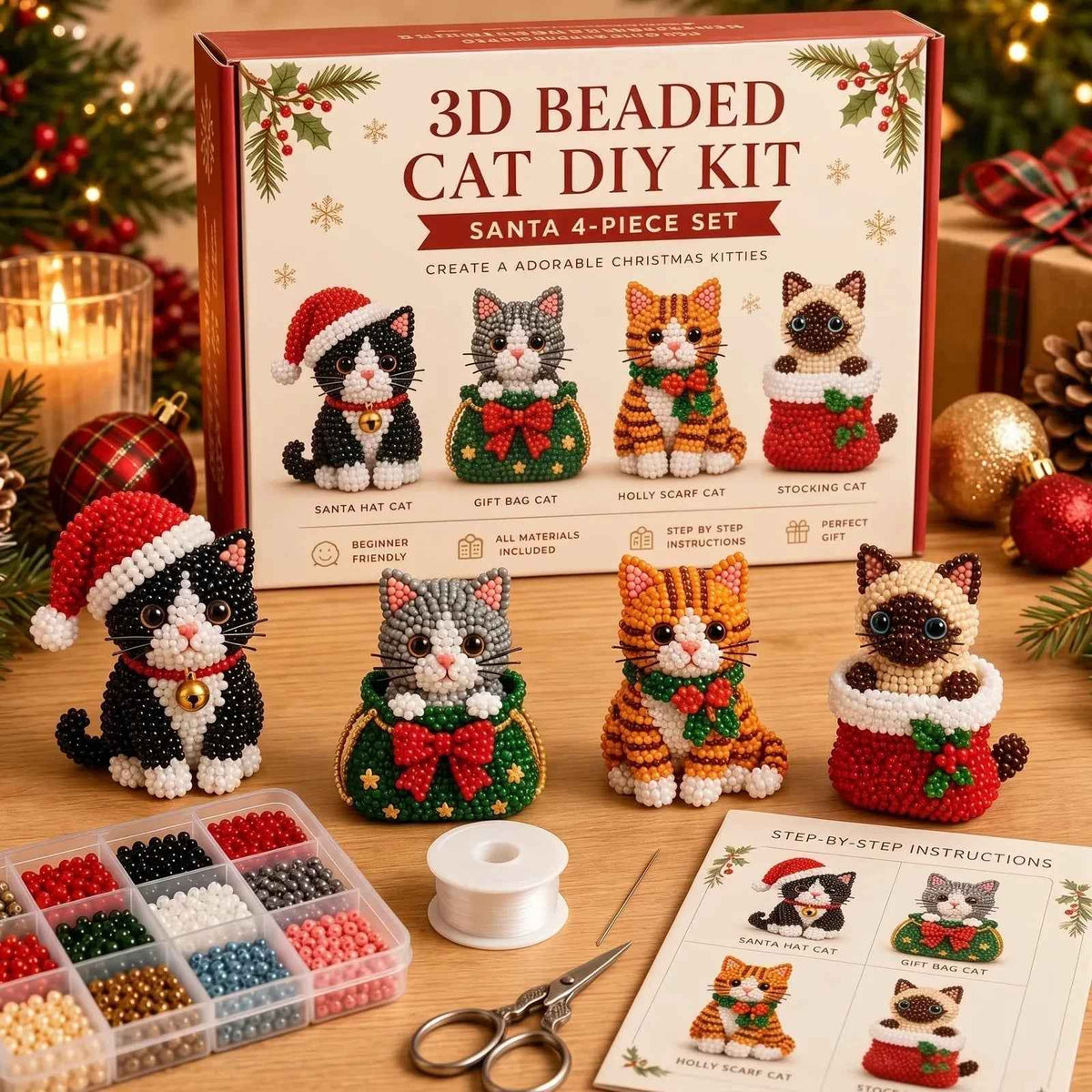 DIY 3D Beaded Christmas Ornament Craft Kit — 8 Festive Sets
