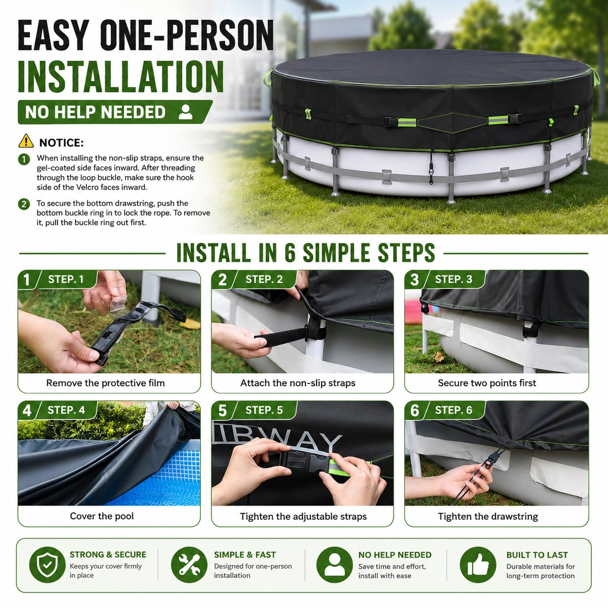 Heavy-Duty Winter Pool Cover | 200gsm Waterproof & Windproof Protection